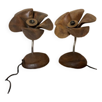 Pair of wooden flower lamps
