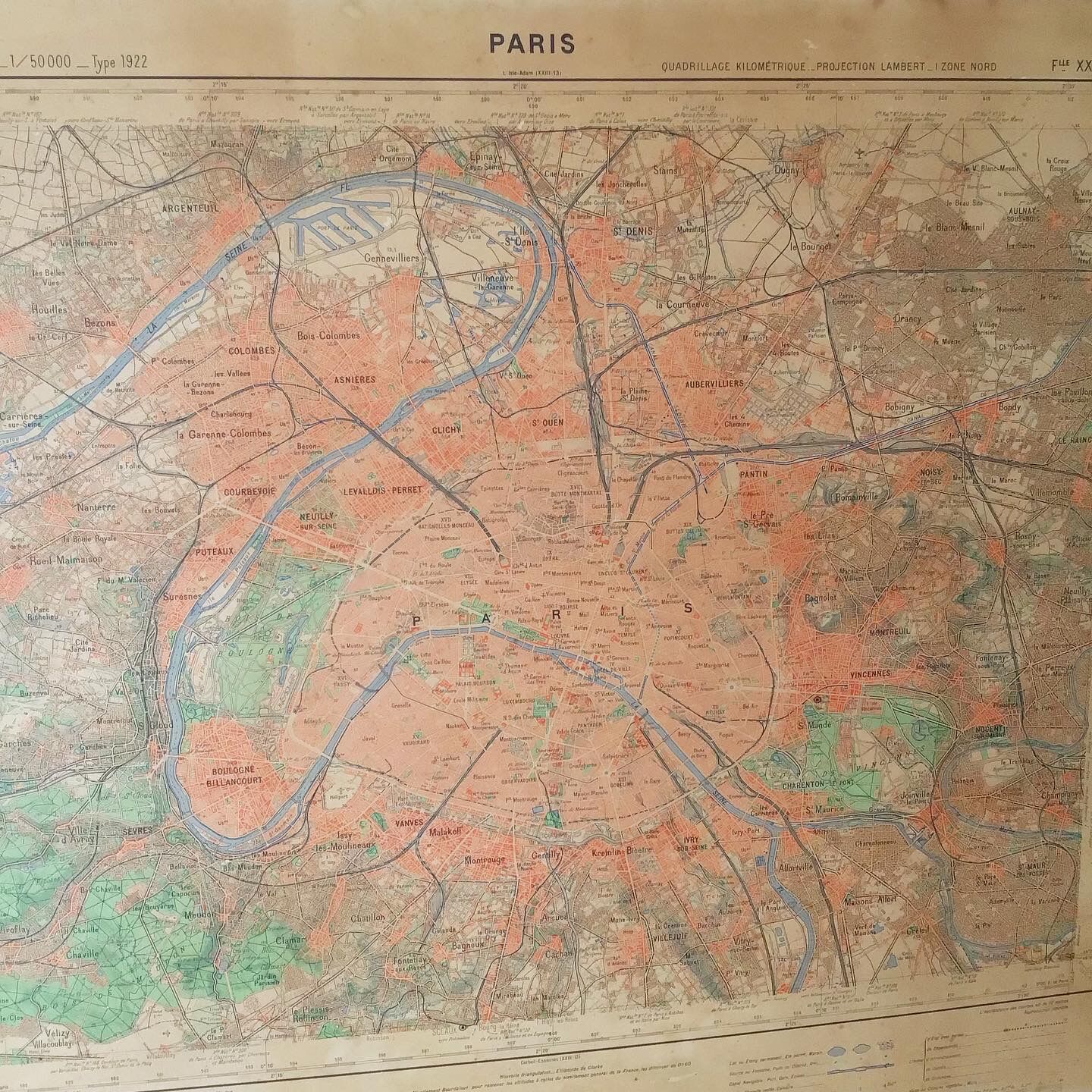 Old map Paris 1922