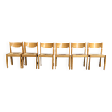 6 wooden and straw chairs from the 70s