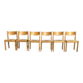 6 wooden and straw chairs from the 70s