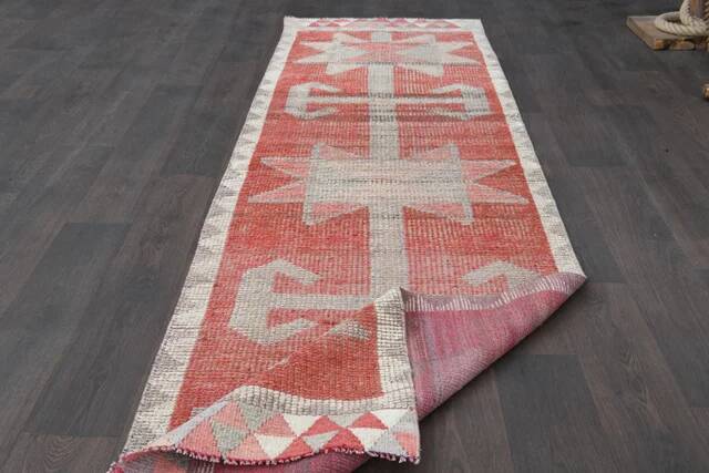 1970s Turkish Oushak Handmade Wool Cotton Red Runner Rug 90x304