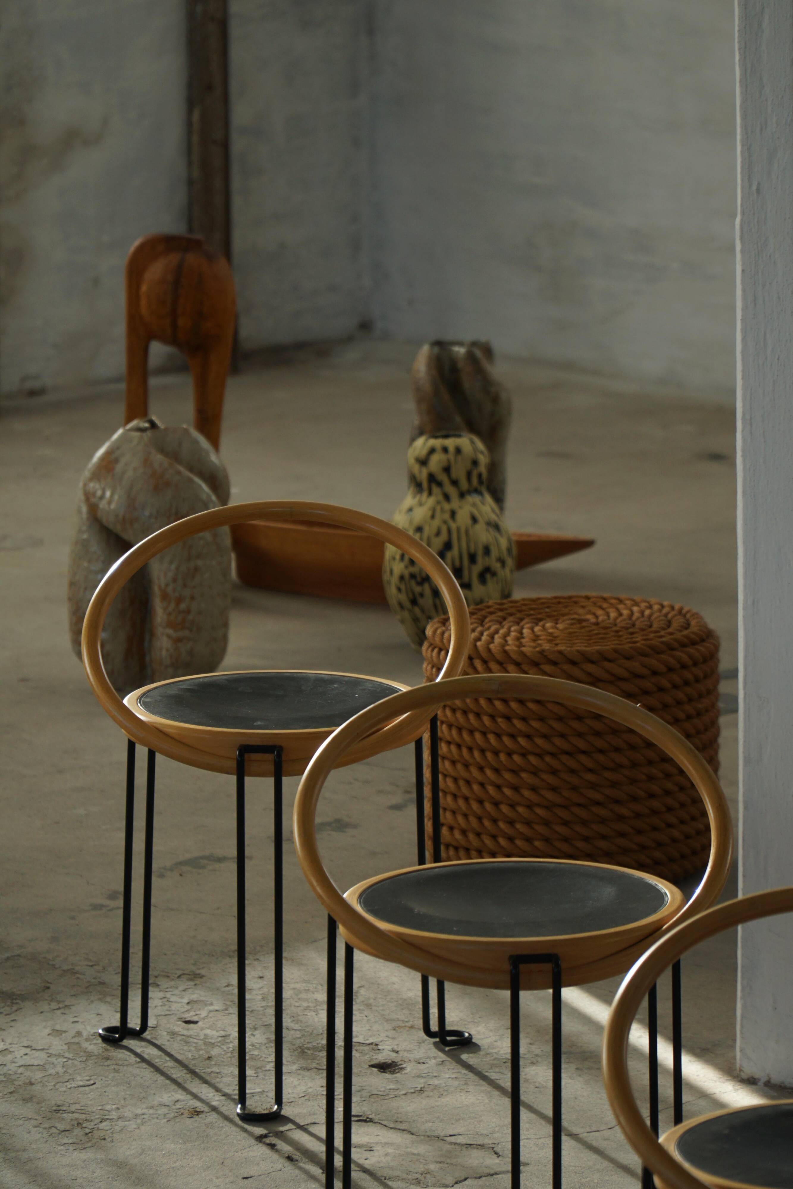 Set of 4 sculptural dining chairs "Oblado" by Børge Lindau, modern Scandinavian, 1980.