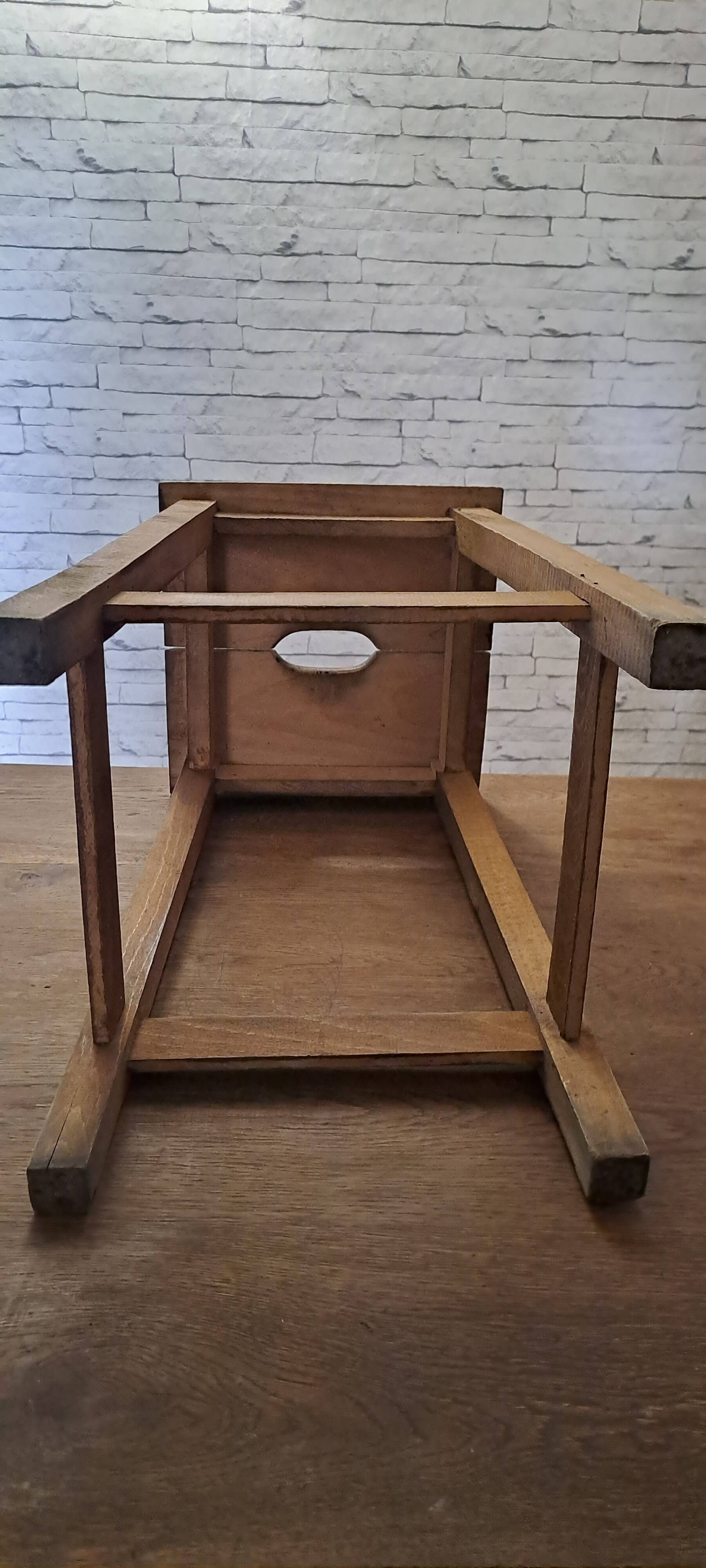 Square stool in brown stained wood 1940 French Popular Art