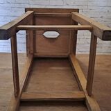 Square stool in brown stained wood 1940 French Popular Art