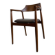 CURVED WOODEN DINING CHAIR WITH BROWN LEATHER SEAT