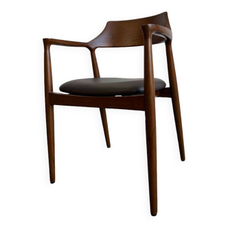 Chaise de salle à manger courbée en bois avec assise en cuir marron