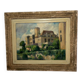 Tableau ancien français signé et daté 1952 – Château et jardin – Huile