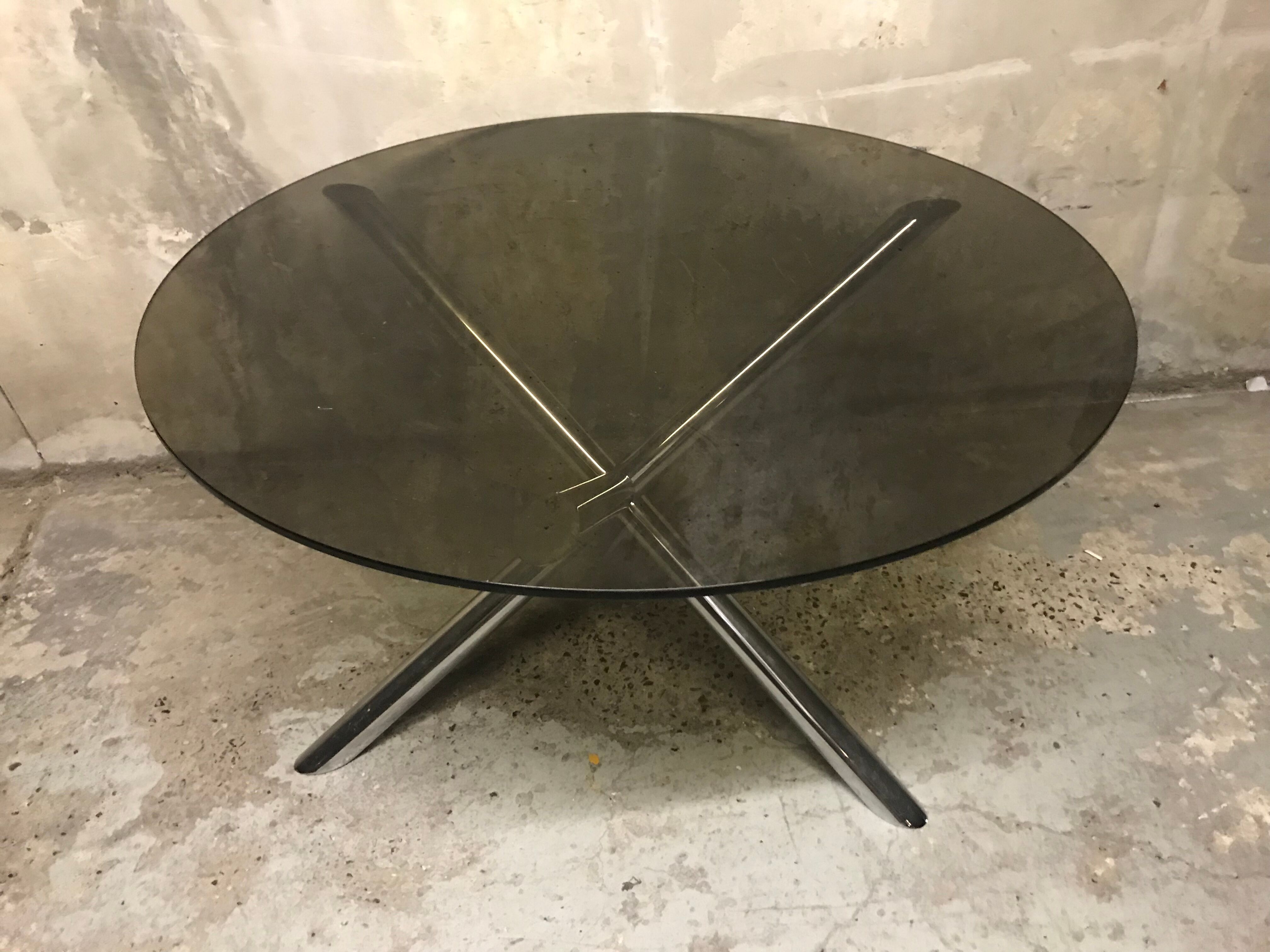 Vintage  glass and chrome round dining table 1970