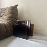 Double magazine rack in smoked plexiglass, 1970s design