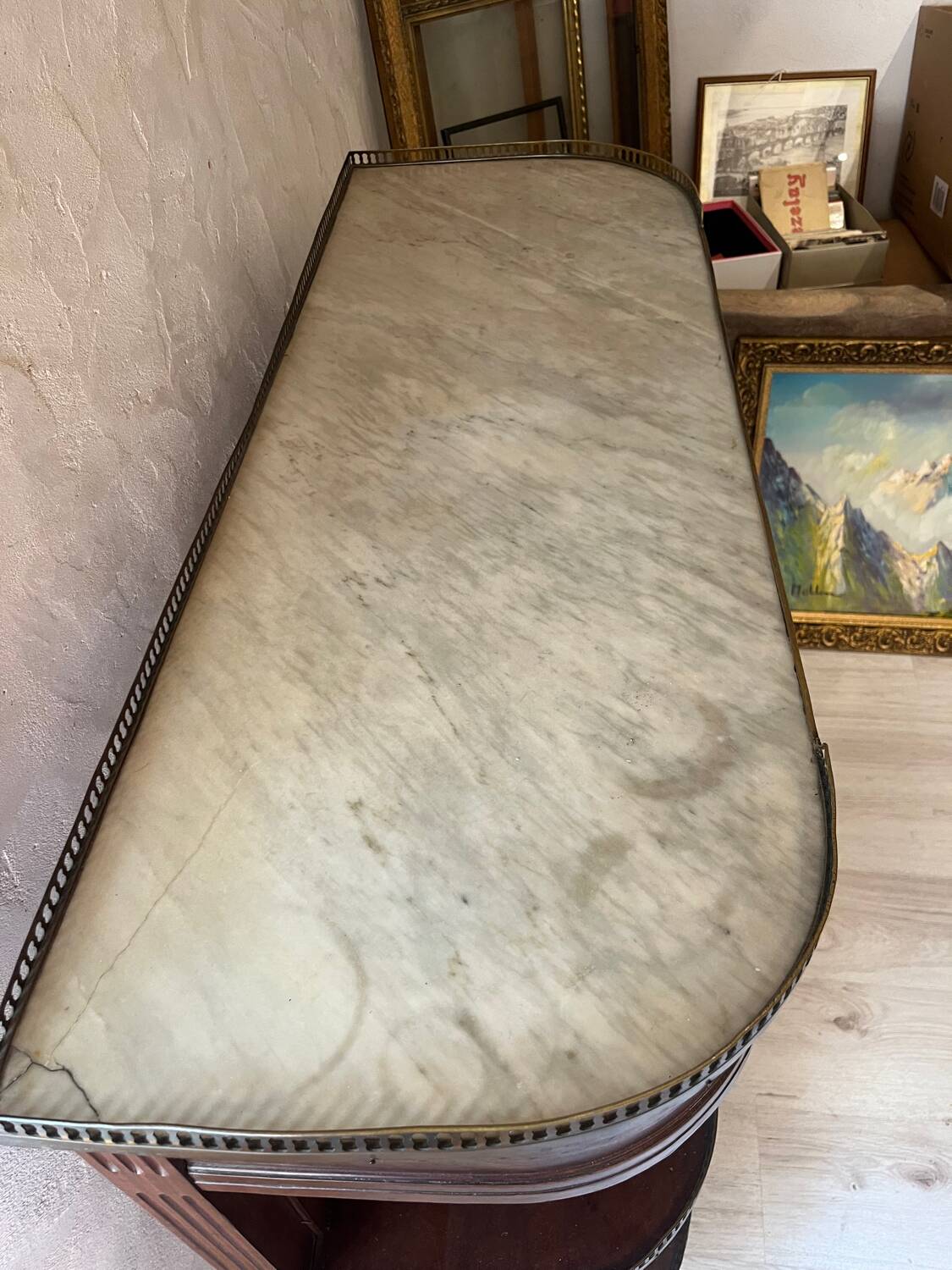 Antique marble and wood sideboard