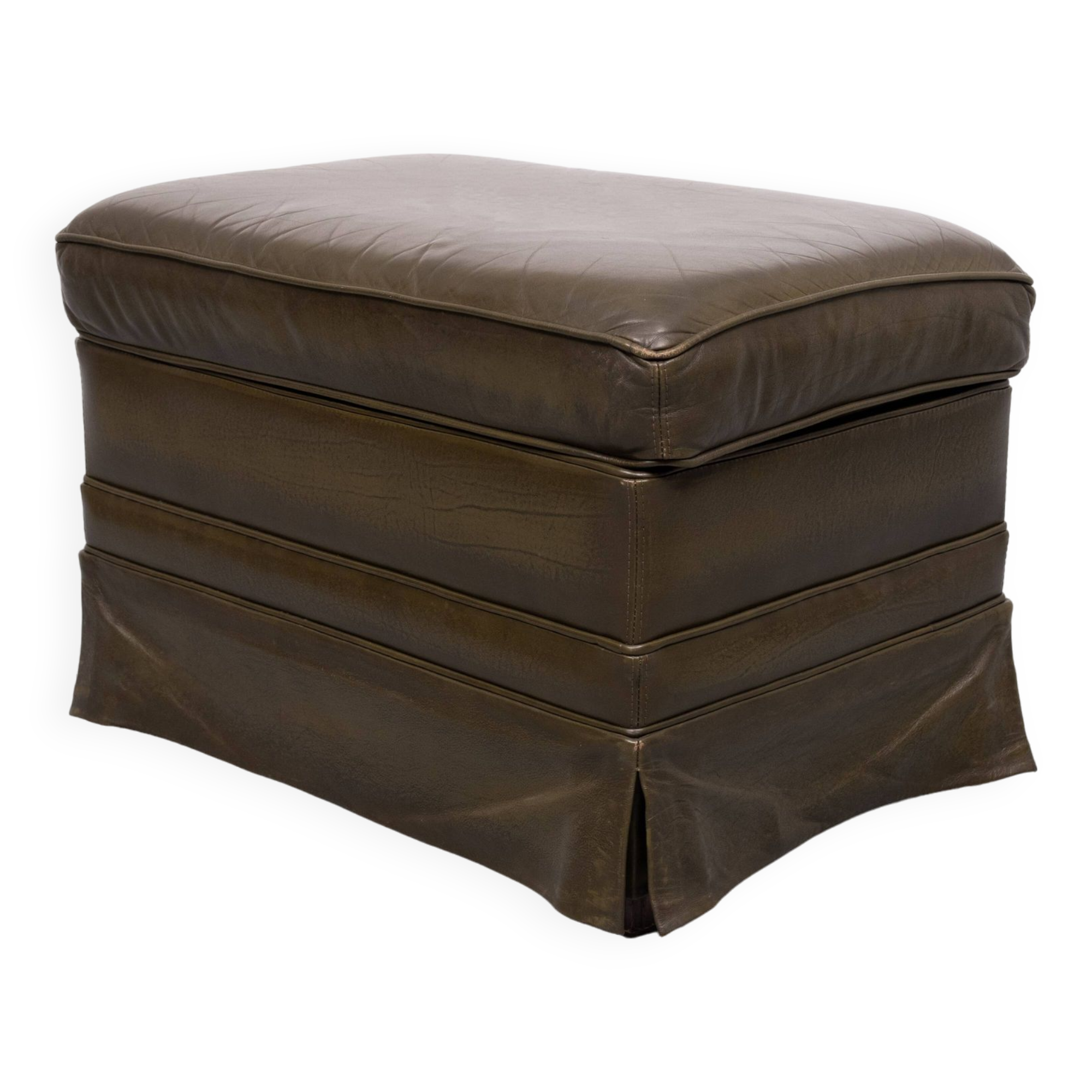 Green Leather Pouf . 1970s Germany