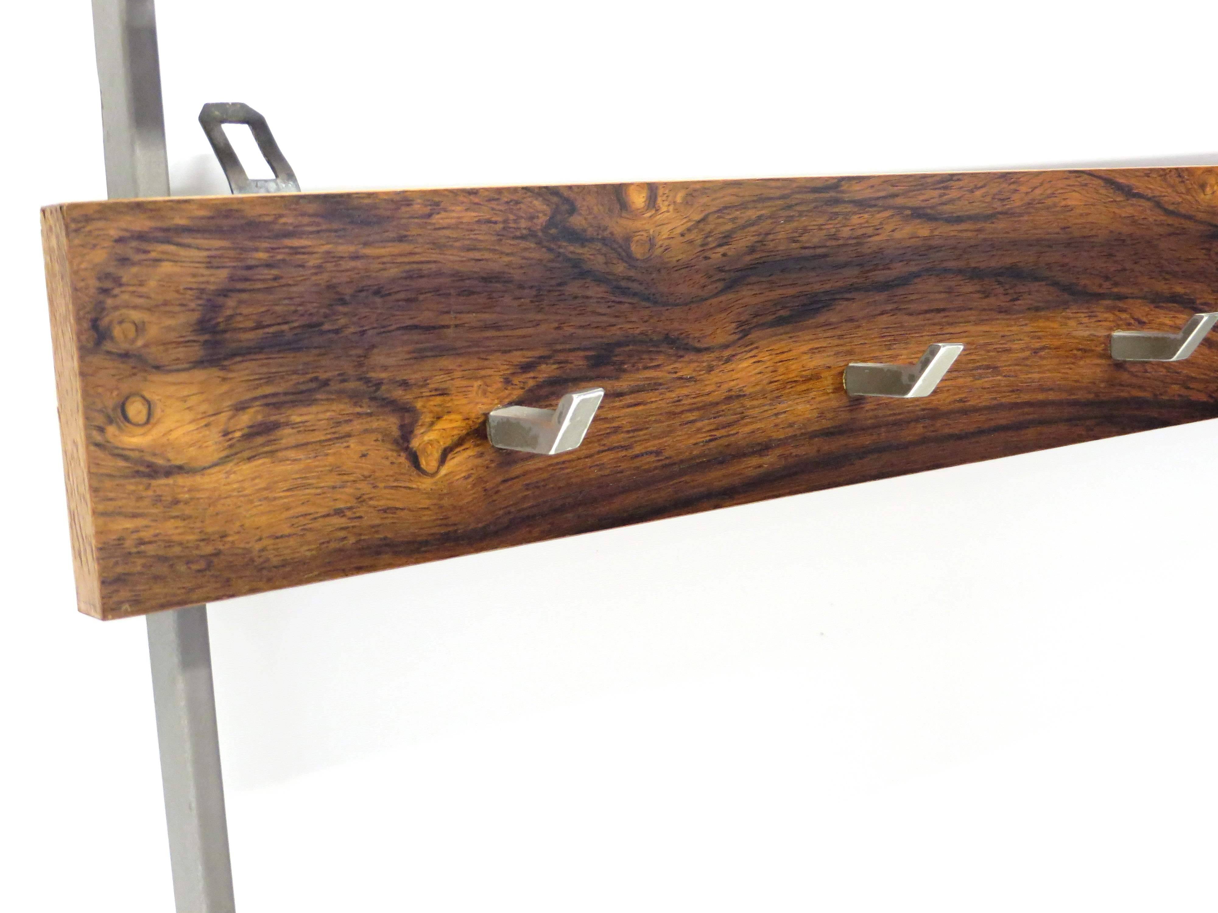 Large vintage rosewood coat rack with hooks made in the 60s