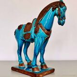 Sculpture of a Tang horse in turquoise blue earthenware