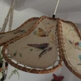 Suspension flower fabric and wood.