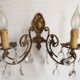 French Vintage Double Bronze & Crystal Wall Light - Stylized Dolphin Detail