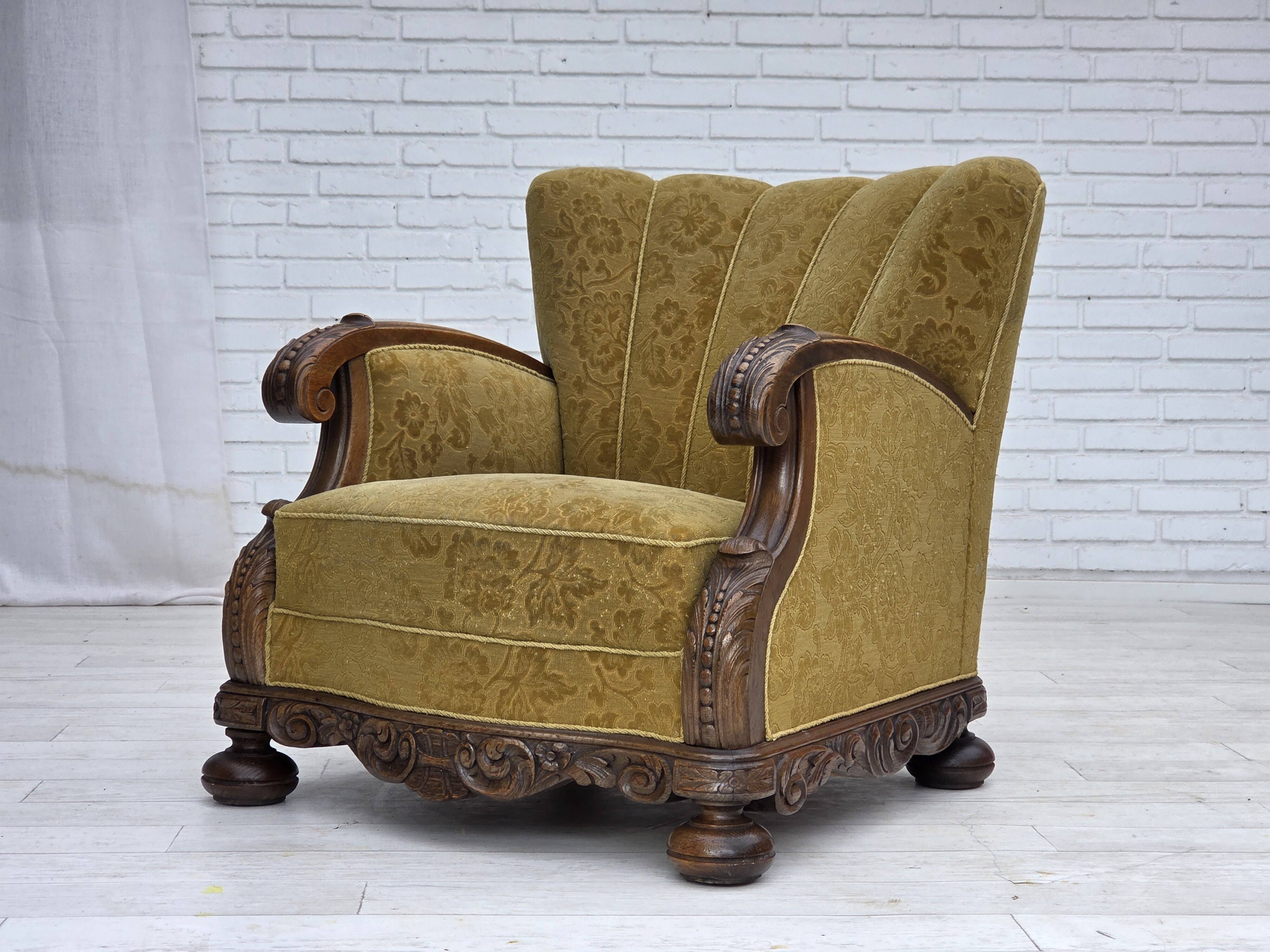 1960s, Danish armchair, furniture wool, solid oak wood.
