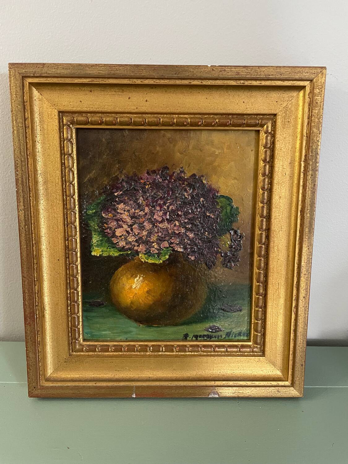 Ancienne peinture, nature morte , bouquet de fleurs