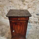 Antique Louis-Philippe style bedside table with walnut veneer and marble top