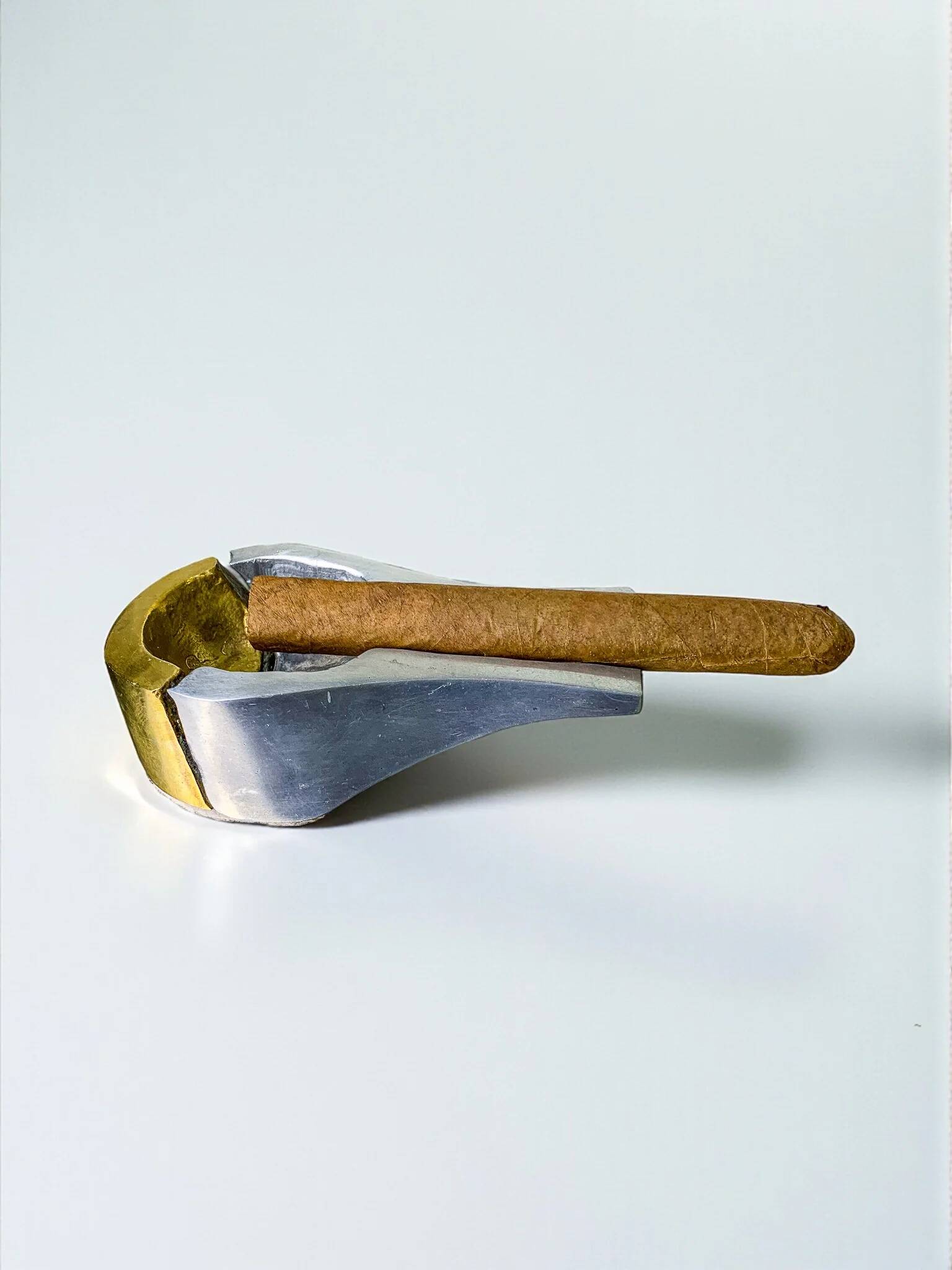 Brutalist cigar ashtray by Arte3, bronze & aluminium, Spain 1980s