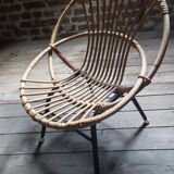 Fauteuil enfant rotin osier piètement acier vintage 50/60
