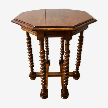 Pedestal table with octagonal tray in turned walnut