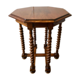 Pedestal table with octagonal tray in turned walnut