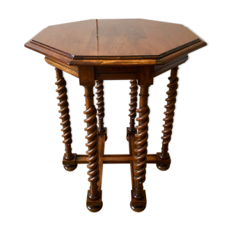 Pedestal table with octagonal tray in turned walnut