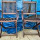 Set of 4 folding chairs/armchairs with armrests in exotic wood