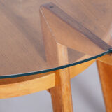 Mid-century small round table, jitona sobeslav, oak, glass, czechia, 1950s