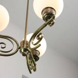 Vintage Italian Brass and Opaline Chandelier