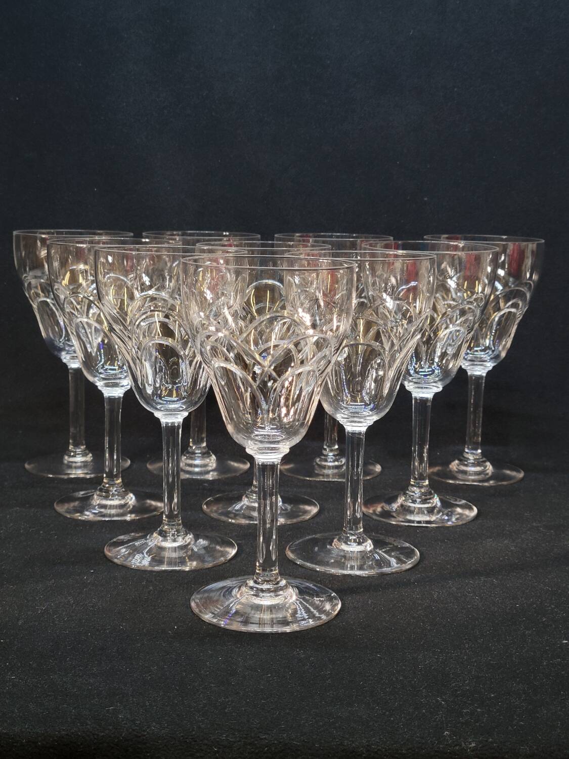 10 antique art deco saint louis / baccarat cut crystal water glasses