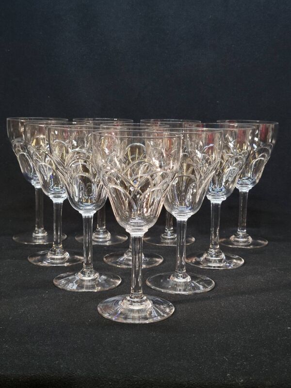 10 anciens verres a eau en cristal taillé art déco saint louis / baccarat