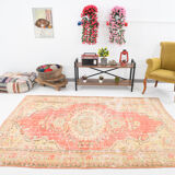Peach red & beige handmade vintage rug, 175x251cm