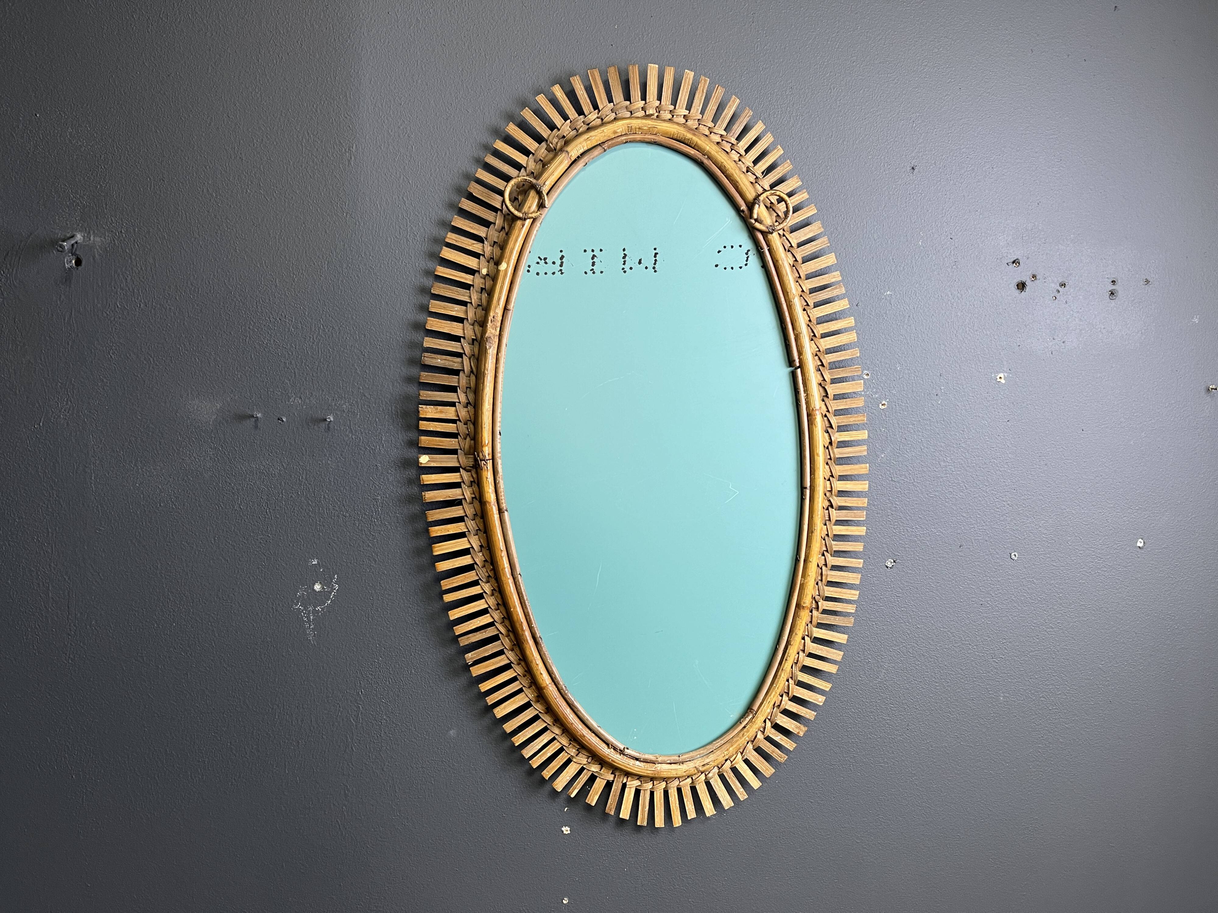 Miroir en bambou italien du milieu du siècle, années 1960