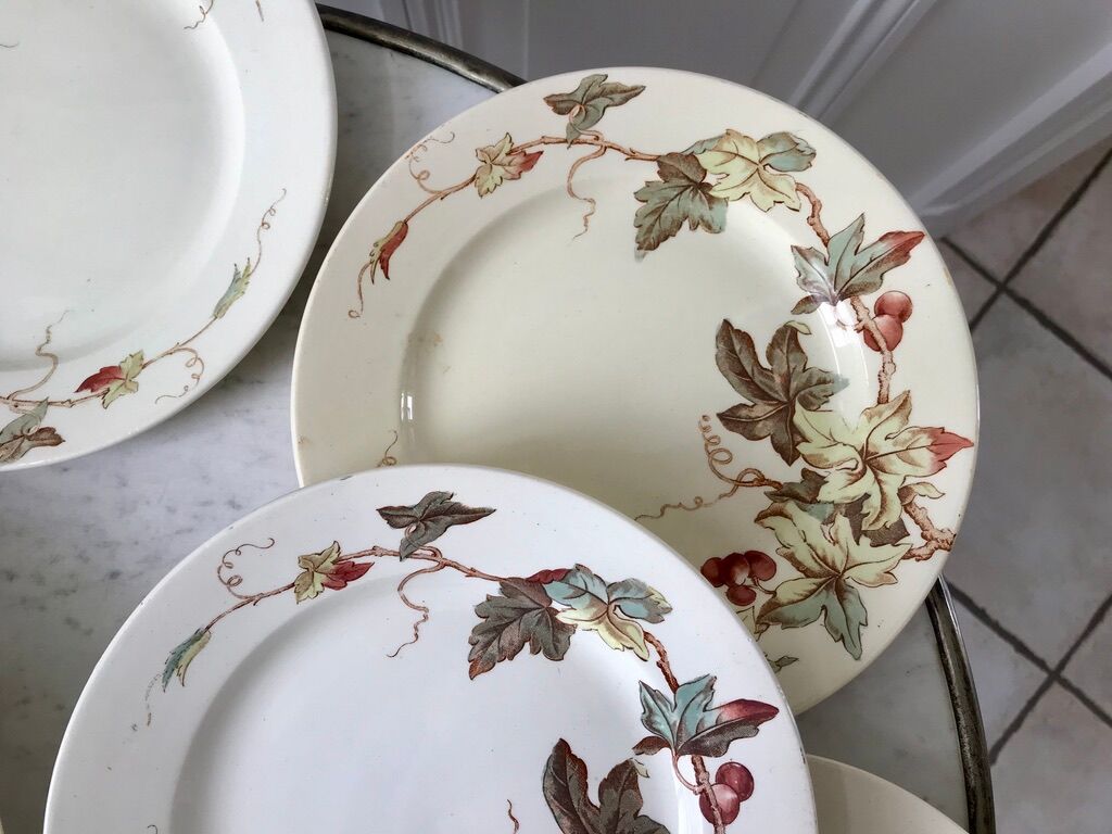 set of 8 dessert plates Terre de Fer Lunéville model Lier XIXth