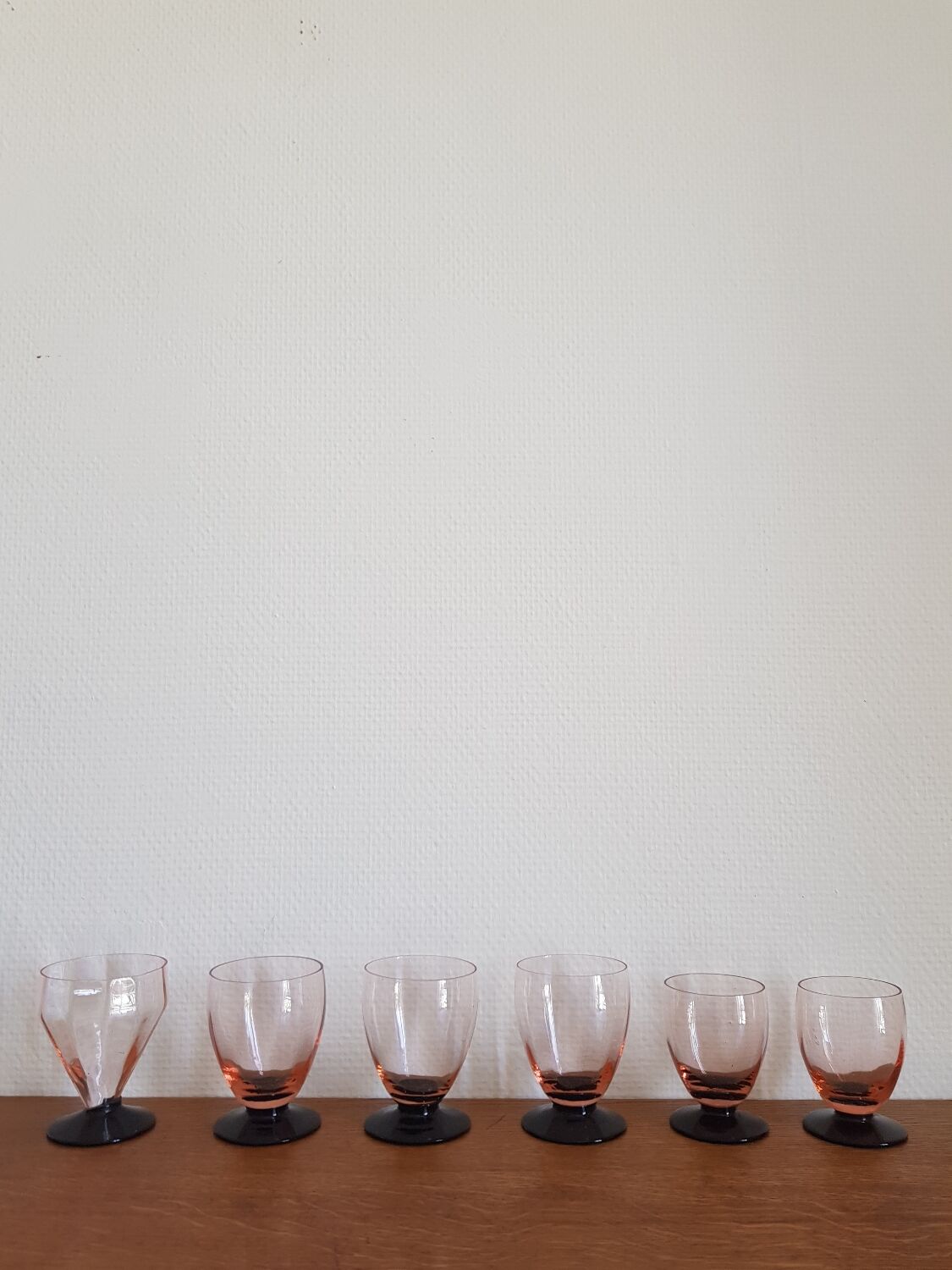 Set of 6 two-tone old art deco glasses