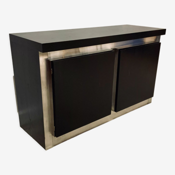Italian sideboard 1970 in stainless steel and blackened oak by Ludovico Acerbis