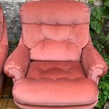 Pair of pink velvet toad armchairs, 1970s