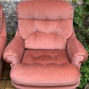 Pair of pink tufted velvet frog chairs 1970