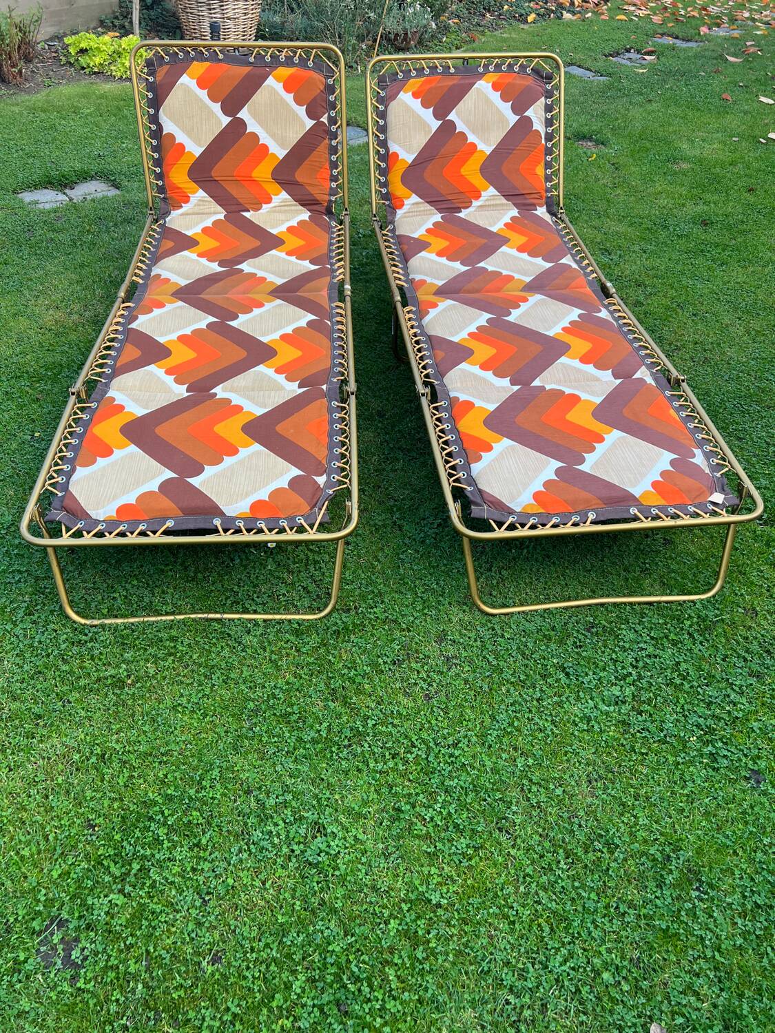 Pair of vintage Lafuma sun loungers in perfect condition
