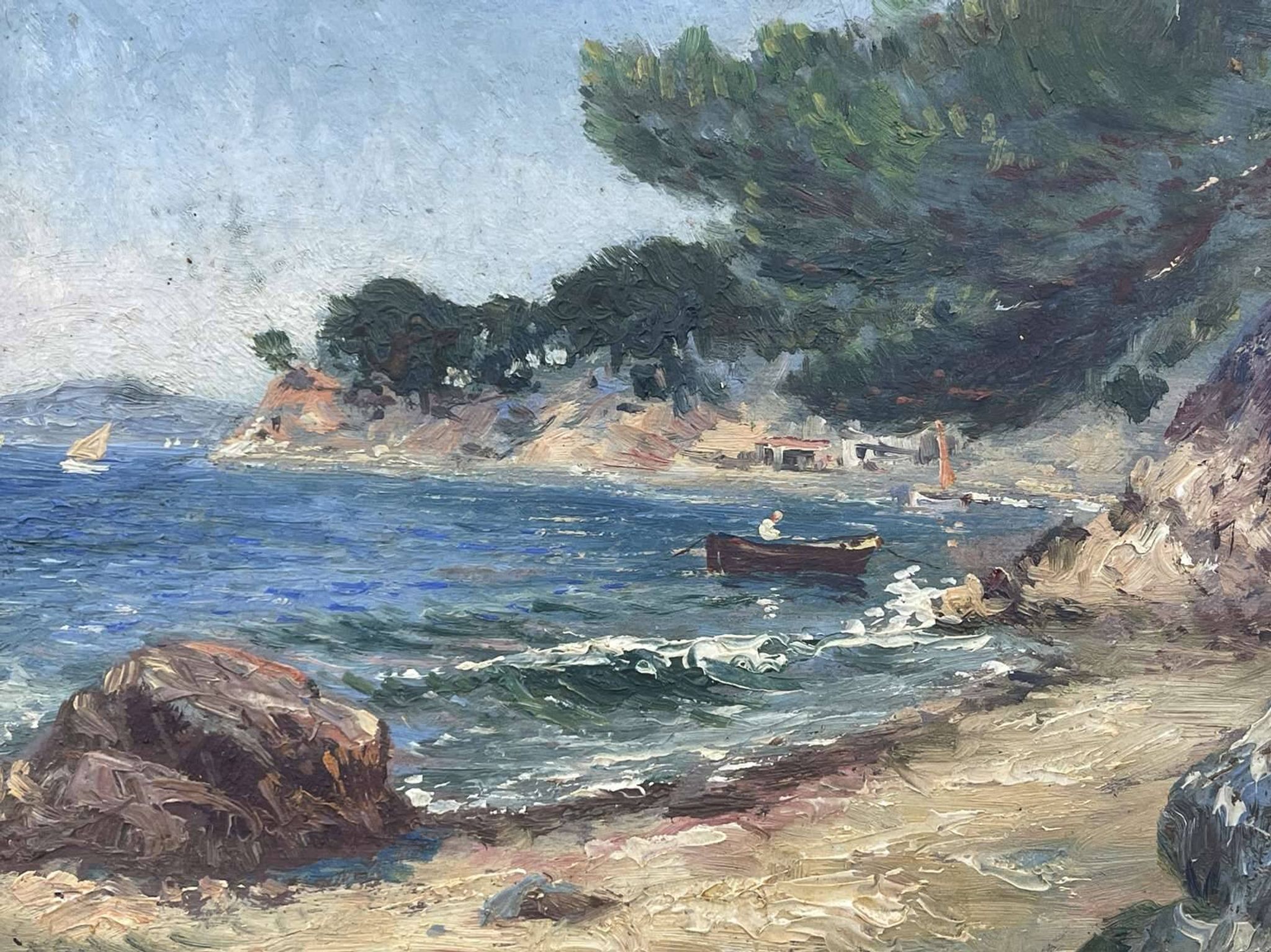 Seaside near Toulon - Oil on cardboard, signed Victorès