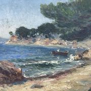 Seaside near Toulon - Oil on cardboard, signed Victorès