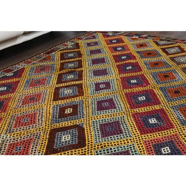 1970s Vintage Turkish Hand-Knotted Wool Cotton Yellow Area Rug 175x234