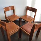 Set of 4 elm chairs and leather, 80s
