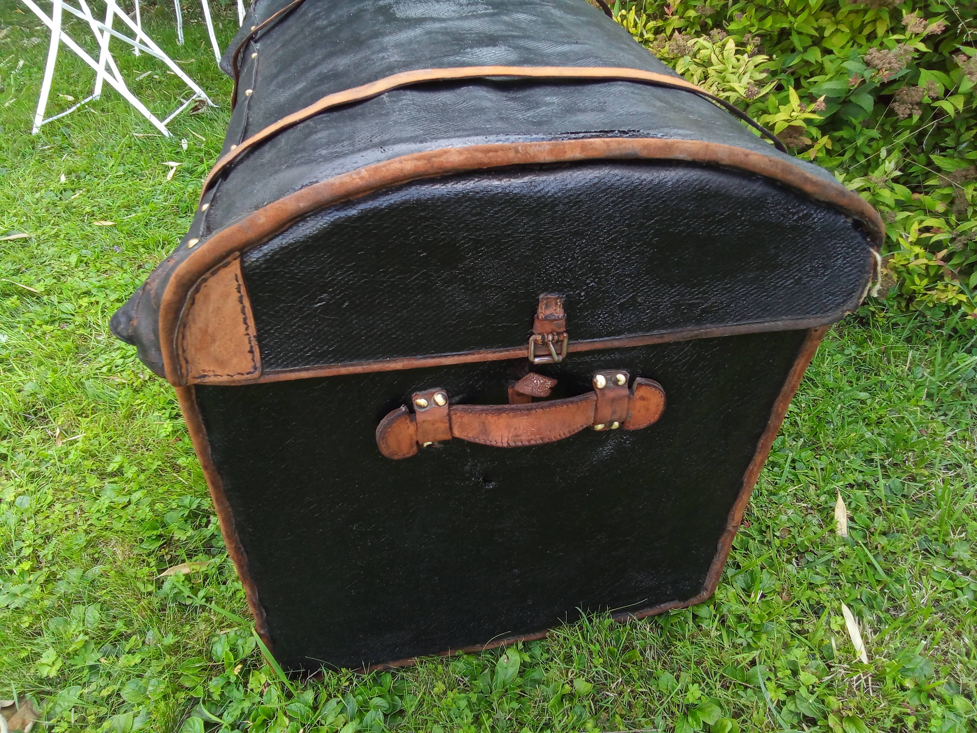 Carriage trunk leather wicker brass linen