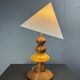 Midcentury wood turned adjustable table lamp with glass sphere, 1970s