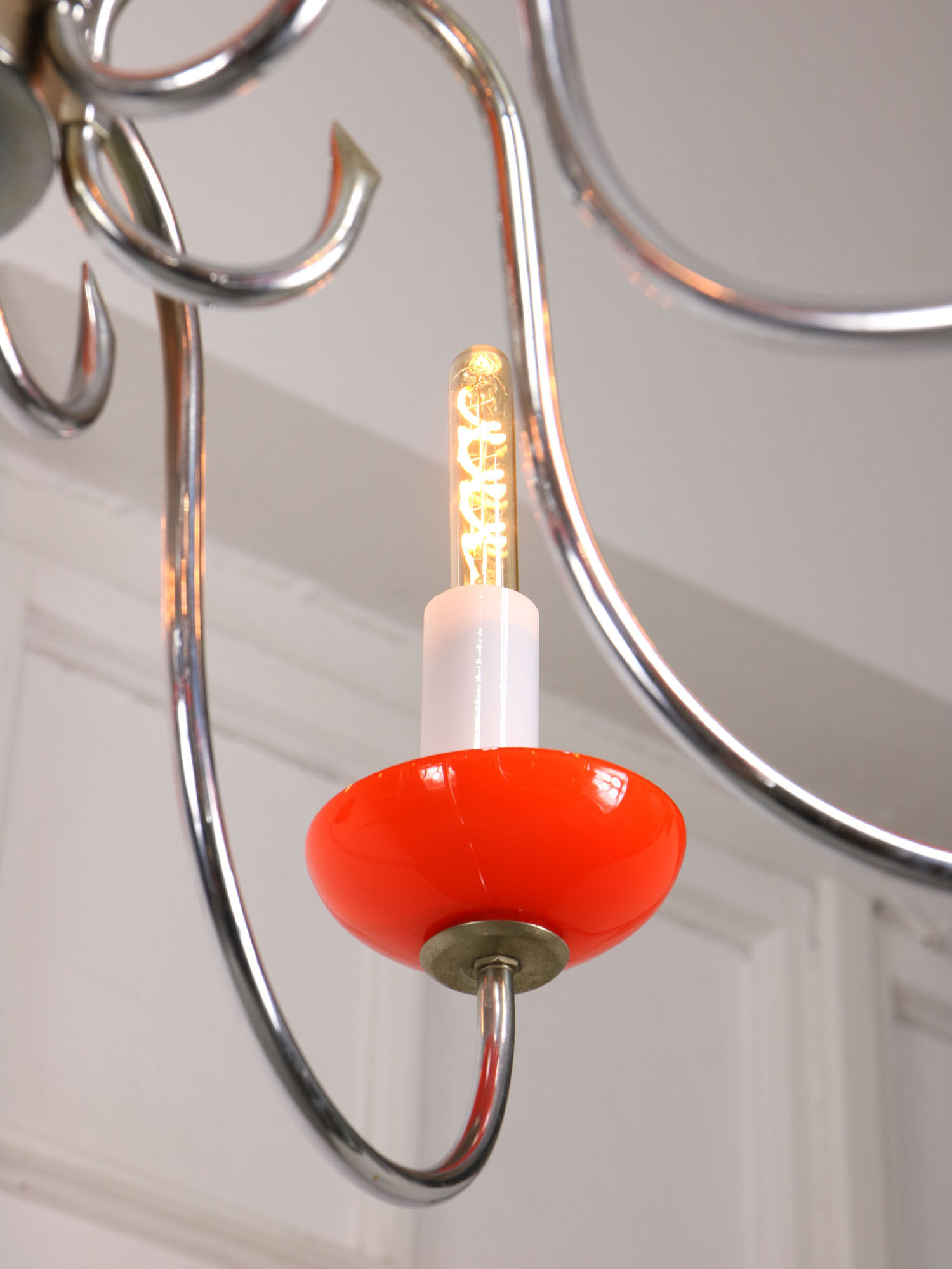 Lustre vintage orange Murano glass 8 bras