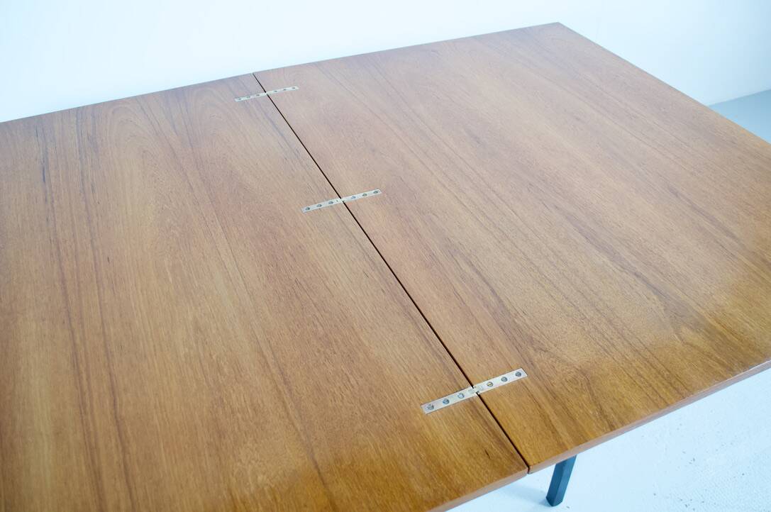 Transformable table teak and steel 1950's french manufacture