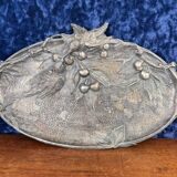 Large pocket tray with birds and cherries in silver-plated bronze