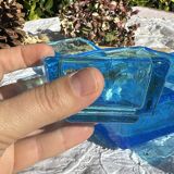 Adorable Vintage Turquoise Blue Glass Square Ashtrays and Trays